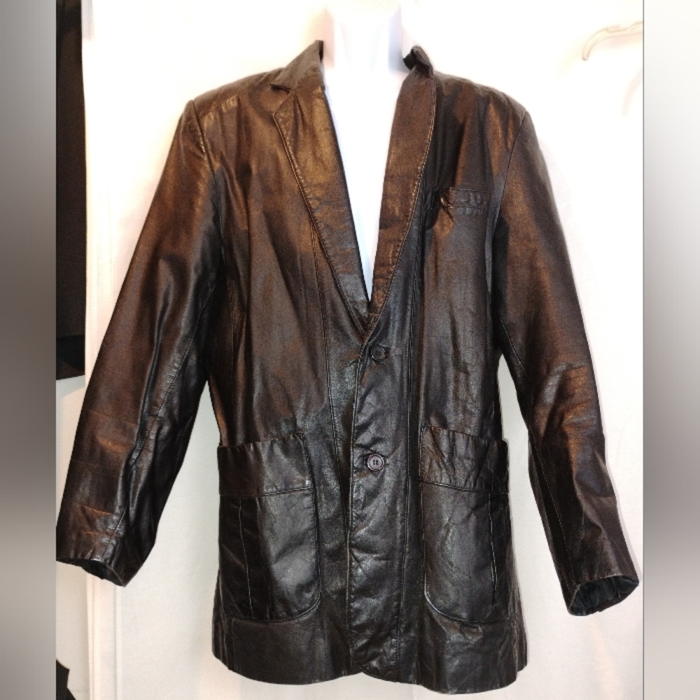 Fingerhut Fashions Men's 3/4 Single Breasted Black Leather Jacket SZ 42